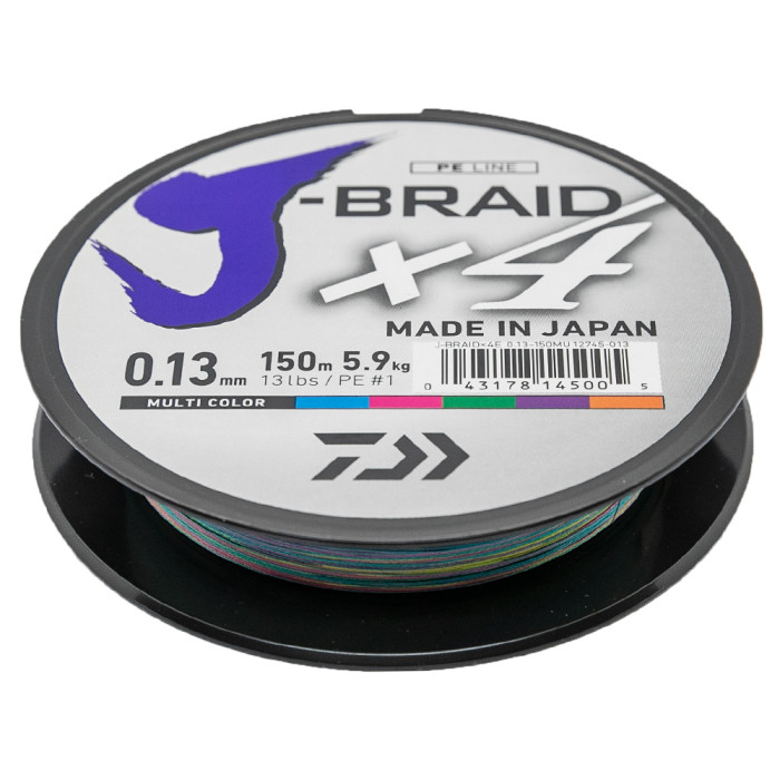 Шнур Daiwa J-Braid X4E 150m Multi Color 3.8kg 0.10mm #0.6 (12745-010)
