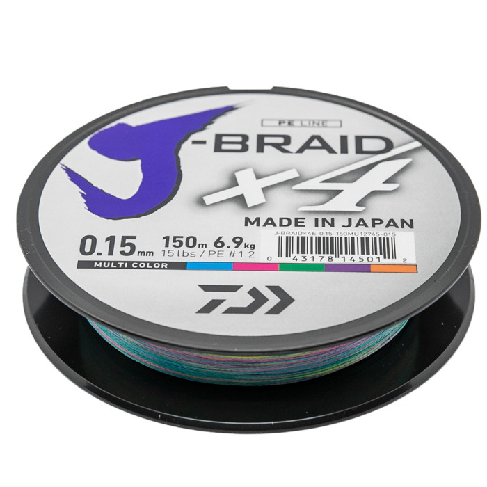 Шнур Daiwa J-Braid X4E 150m Multi Color 3.8kg 0.10mm #0.6 (12745-010)