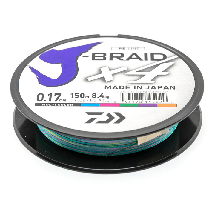 Шнур Daiwa J-Braid X4E 150m Multi Color 3.8kg 0.10mm #0.6 (12745-010)