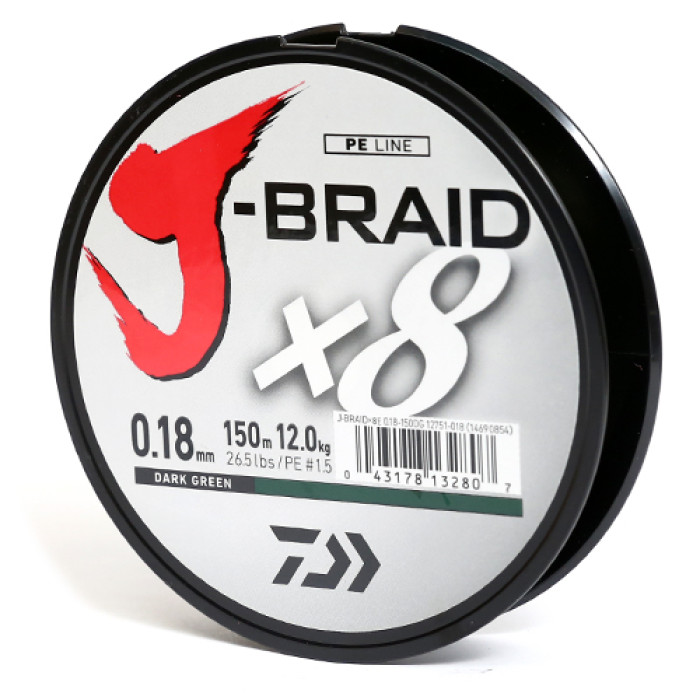 Шнур Daiwa J-Braid Х8 150m Dark Green 13.0kg 0.20mm #2.0 (12751-020)
