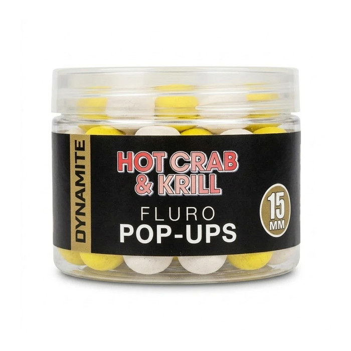 Бойлы Dynamite Baits Hot Crab & Krill Fluro Pop-Ups 15mm (DY1638)