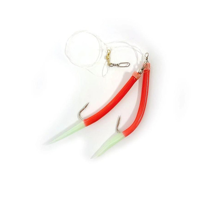Морський монтаж Fladen Rubber Mac red lumi tail rig 12/0 2-hook (17-661200)