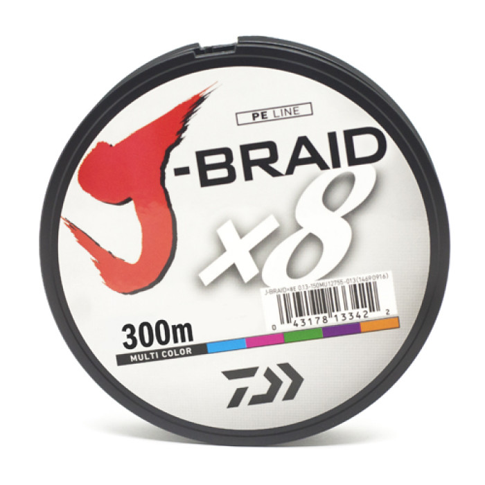 Шнур Daiwa J-Braid X8 300m Multi Color 56kg 0.51mm #10.0 (12755-151)