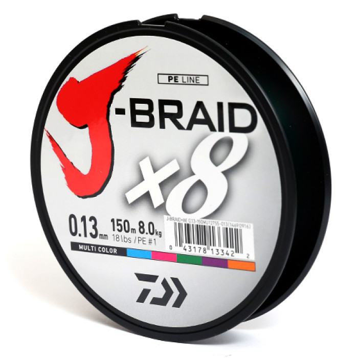 Шнур Daiwa J-Braid X8 150m Multi Color 12.0kg 0.18mm #1.5 (12755-018)