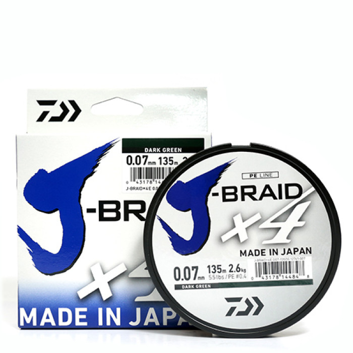 Шнур Daiwa J-Braid X4E 135m Dark Green 2.6kg 0.07mm #0.4 (12741-007)