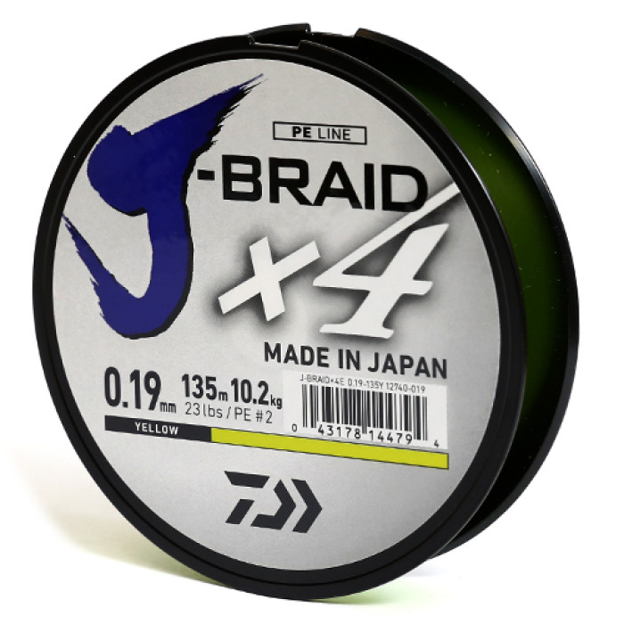 Шнур Daiwa J-Braid X4E 135m Yellow 8.4kg 0.17mm #1.5 (12740-017)
