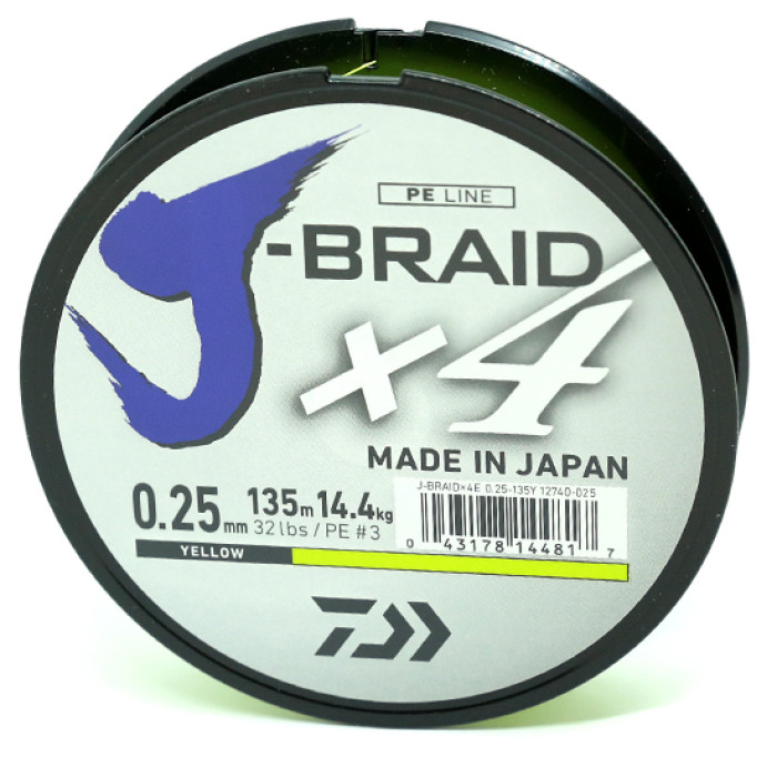 Шнур Daiwa J-Braid X4E 135m Yellow 8.4kg 0.17mm #1.5 (12740-017)