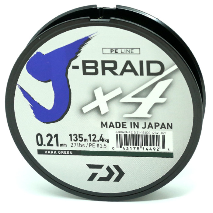Шнур Daiwa J-Braid X4E 135m Dark Green 3.8kg 0.10mm #0.6 (12741-010)