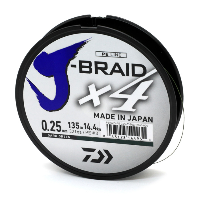 Шнур Daiwa J-Braid X4E 135m Dark Green 3.8kg 0.10mm #0.6 (12741-010)