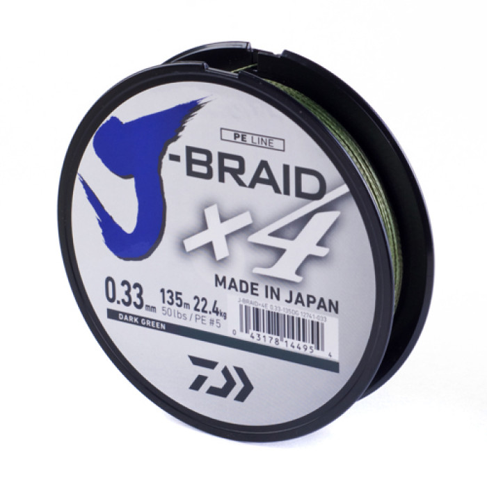 Шнур Daiwa J-Braid X4E 135m Dark Green 3.8kg 0.10mm #0.6 (12741-010)