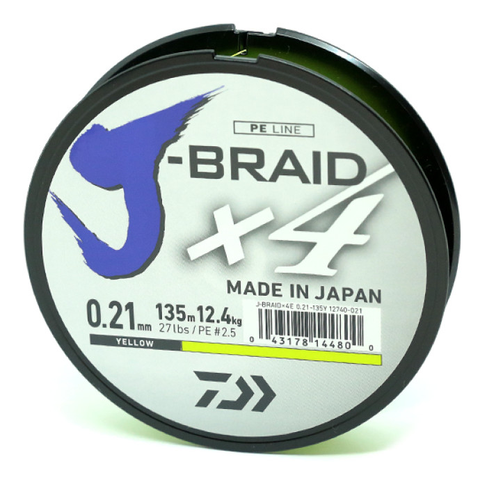 Шнур Daiwa J-Braid X4E 135m Yellow 10.2kg 0.19mm #2.0 (12740-019)