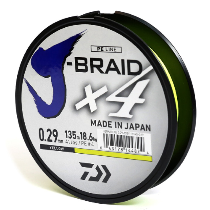 Шнур Daiwa J-Braid X4E 135m Yellow 18.6kg 0.29mm #4.0 (12740-029)