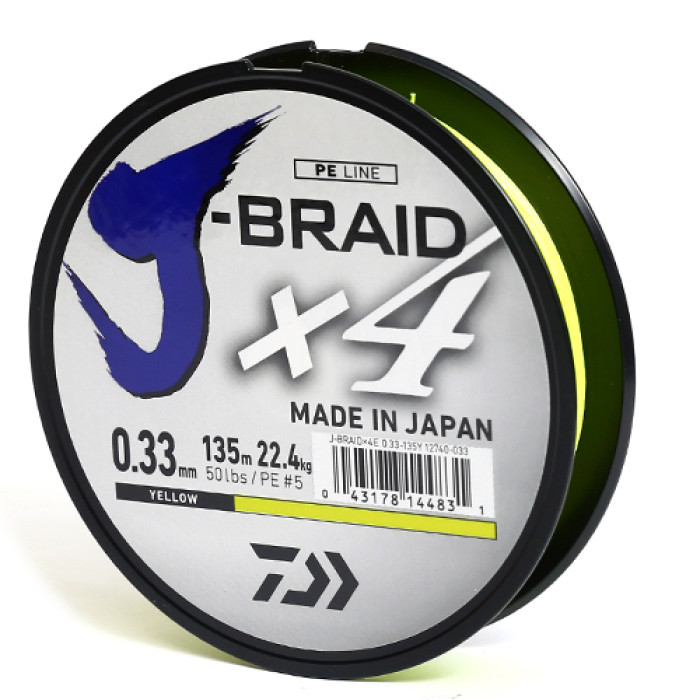 Шнур Daiwa J-Braid X4E 135m Yellow 18.6kg 0.29mm #4.0 (12740-029)