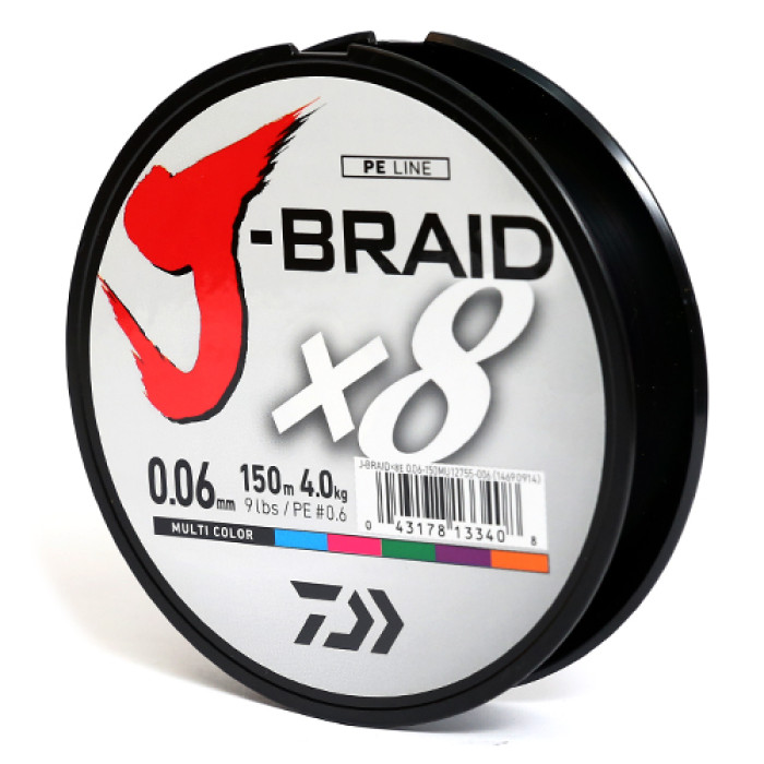 Шнур Daiwa J-Braid X8 150m Multi Color 8.0kg 0.13mm #1.0 (12755-013)
