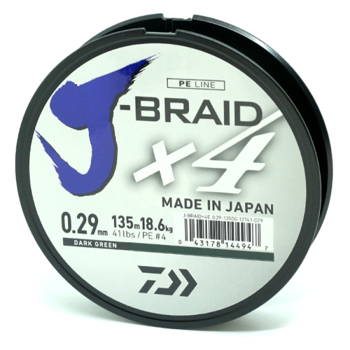 Шнур Daiwa J-Braid X4E 135m Dark Green 12.4kg 0.21mm #2.5 (12741-021)