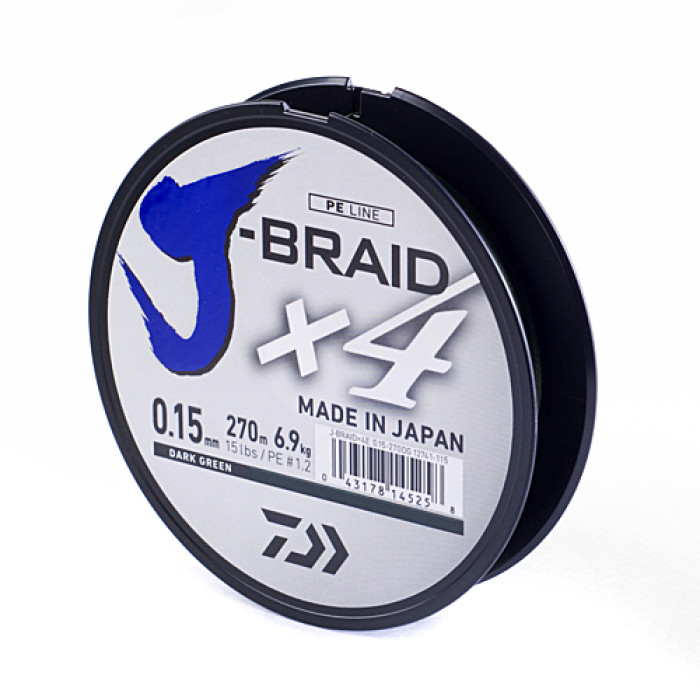 Шнур Daiwa J-Braid X4E 270m Dark Green 5.9kg 0.13mm #1.0 (12741-113)