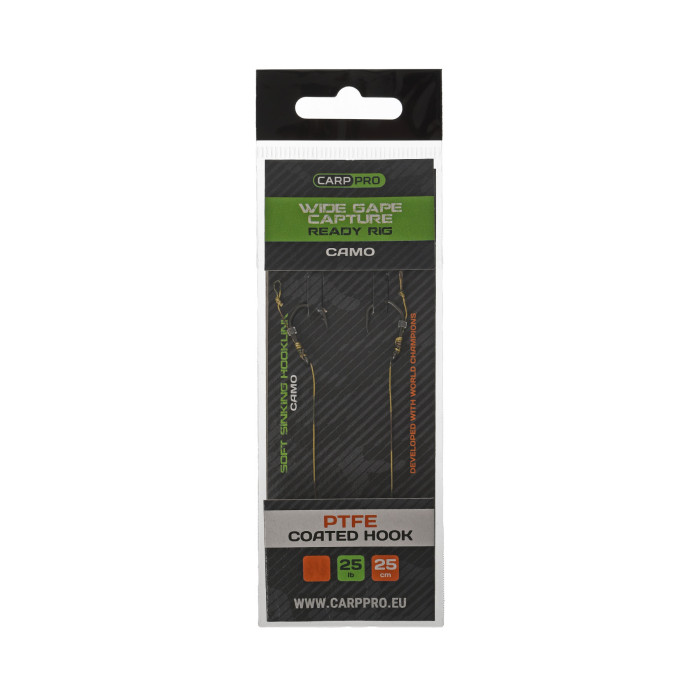 Готовий повідець Carp Pro Camo Hooklink 25см 25 lb PTFE Wide Gape Сapture №6