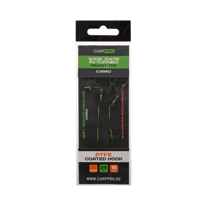 Готовый поводок Carp Pro Camo Hooklink 15см 25lb PTFE Wide Gape In-turned №6