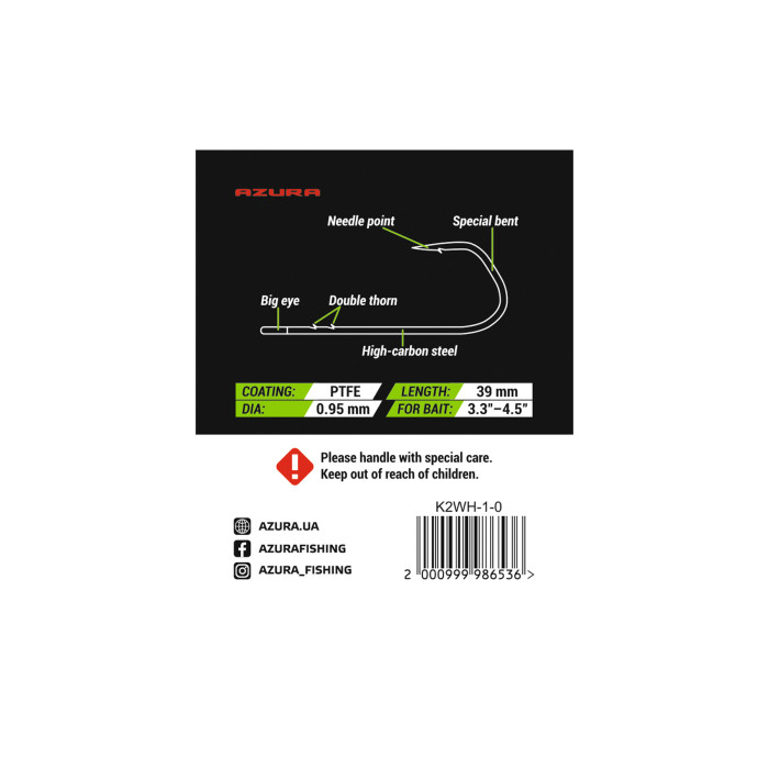 Крючки Azura Kenshin II Worm Hook Special Bent PTFE #1/0