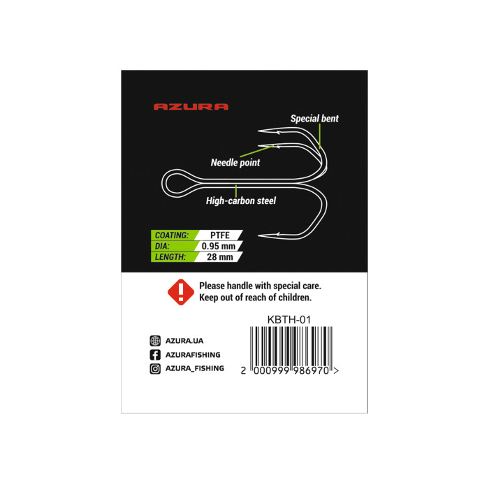 Тройник Azura Kenshin Barb Treble Hook Special Bent PTFE #01