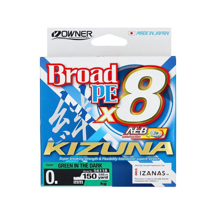 Шнур Owner Kizuna Broad PEx8 135м 0.12мм 5.4кг Green