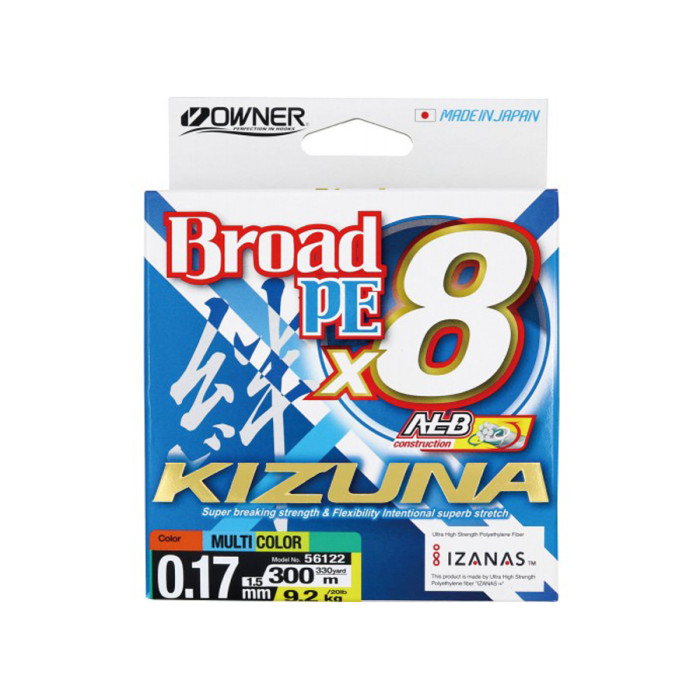Шнур Owner Kizuna Broad PEx8 300м 0.17мм 9.2кг Multi Color